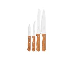 Tramontina - Juego de Cuchillos Dynamic, para Comida, en Acero Inoxidable y Mangos de Madera Natural, Utensilios con Remaches de Aluminio, 4 Piezas