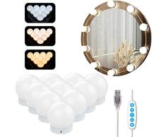 Azhien Luces de Espejo Maquillaje,Luces de Espejo de Tocador Estilo Hollywood con 5 Modos de Color y 10 Bombillas LED Regulables para Espejo de Maquillaje(Cable USB,sin espejo)