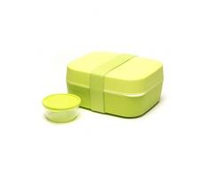 Amuse Bento Box 3 en 1 Dividido para niños y Adultos, Fiambrera y ensaladera con Dos Pisos y Recipiente Extra para aliño, Frutas o Yogur, Verde, Talla única