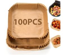 Papel Freidora Aire, 100 Piezas Papel para Air Fryer de Aire 16CM, Grado de Comida Papel Horno Freidora Aire Cuadrada, Accesorios Freidora de Aire, Papel Pergamino Antiadherente para FreÃr