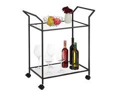 Relaxdays Carrito Ruedas, Camarera 2 Baldas, Carro Auxiliar Metal y Vidrio, Cocina, SalÃ³n, 77x58x37 cm, Negro, 70% Acero 30% Cristal