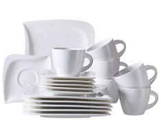 Verso La Musica New Bone - Servicio de café y de té de 18 Piezas, 6 Tazas, 6 Platos de café y 6 Platos de Postre, Color Blanco