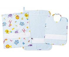 FILET - Set JardÃ­n de Infancia Tres Piezas Con Tela Aida para Bordar, Compuesto de Bolsa, Toalla y Babero de Esponja Blanca, 100% AlgodÃ³n, Made in Italy, FantasÃ­a Letras y Animales Fondo Blanco