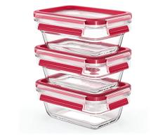 Emsa Clip&Close - Set 3 HermÃ©ticos de Cristal rectangular de polipropileno, higiÃ©nico, no retiene olores ni sabores 100% libre de BPA, apto para congelador y microondas, apto para lavavajillas