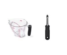OXO Good Grips, Jarra medidora, con forma angular, transparente, 1 litro & Good Grips - Pelador de patatas giratorio de acero inoxidable