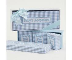 Mopec Juego de 4 Cajas con Tapa Forrada en Tela Vichy de Color Azul Adornado en una Caja Blanca con un Lazo, Pack de 1 Unidad, AlgodÃ³n y Polyester, 4.50x20.00x7.50 cm