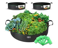 VOUNOT 3 Piezas Bolsas de Cultivo Huerto Urbano 200L, Maceta de Tela Cultivo de Patatas con Asas y Etiquetas de Plantas, Bolsa de Siembra no Tejida para Papas Tomates Fresas