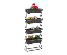 Relaxdays Bancal Vertical con 4 jardineras, 126 x 51 x 21 cm, Color Gris, 50% plÃ¡stico 50% Hierro