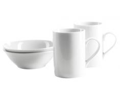 Mäser Domestic Young - Juego de taza de café y cuenco para cereales, 2 unidades, 4 piezas en total, color blanco