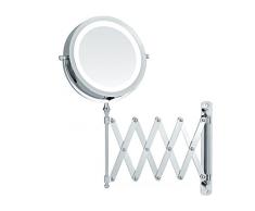 SANWOOD 6652400Â AliciaÂ âÂ Espejo cosmÃ©tico LED de iluminaciÃ³n Tijeras Espejo con 5Â aumentos Espejo de Pared Extensible de Pilas, Metal, Cromo, 3.7Â x 26.0Â x 37,0Â cm