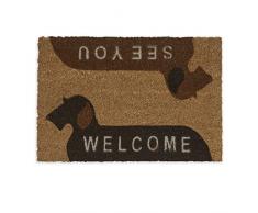 Relaxdays Felpudo Entrada Casa Welcome/See You, Alfombrilla Puerta Perro, Tapete Coco 60x40 cm, Base PVC, MarrÃ³n, 90%, Azul/Natural