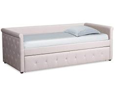 Menzzo Garry Cama Individual, Madera, Tejido, Beige, Twin