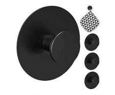 Relaxdays Ganchos Autoadhesivos Redondos Set de 4, Acero Inoxidable, Ã 5,5 cm, Colgadores de Pared sin Taladrar, Negro