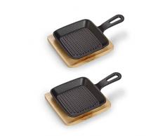 ECHTWERK Sartén de hierro fundido, cazuela cuadrada con tabla de servir, tiras de parrilla, ya quemadas, apta para horno, barbacoa, barbacoa e inducción, ideal para servir, 2 piezas