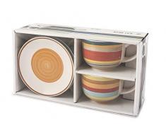 Home 731327 100 Righe - Juego de 2 tazas Jumbo con platillo, Stoneware, cc530