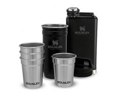 Stanley Adventure Pre-Party Vasos de Chupito Petaca, Unisex-Adult, Negro Mate, Set of 4-2OZ/59mL + 8OZ / .23L