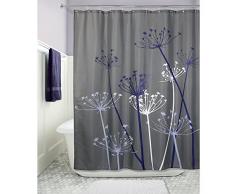 InterDesign Thistle Cortina de baño | Cortinas para baño Grandes de 183,0 cm x 183,0 cm | Cortina de Ducha de Tela Suave Lavable | con Estampado de Flores | Poliéster Gris/Violeta