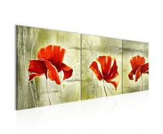Cuadro de pared de flores y amapolas, 120 x 40 cm, lienzo de fieltro, tamaÃ±o XXL, 3 piezas, fabricado en Alemania, listo para colgar