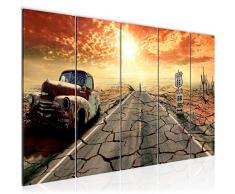 Imagen de coche Route 66, cuadro de pared 200 x 80 cm, lienzo XXL formato pared imágenes salón vivienda decoración impresiones naranjas 5 piezas â Fabricado en Alemania â listo para colgar 600355a