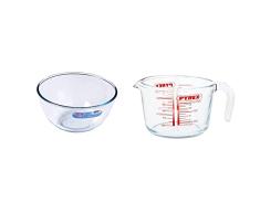Pyrex Classic Jarra De Vidrio Medidora De 1 L, Apta para Microondas + Classic Bol De Vidrio para Mezclas De 3 litros