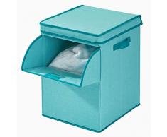 Idesign Tela, Caja Grande En Mezcla De Algodón Y Poliéster Con 2 Asas, Solapa Y Tapa, Organizador Plegable Para Armario, Dormitorio O Cuarto Infantil, Turquesa, 31,8 Cm X 36,8 Cm X 45,7 Cm