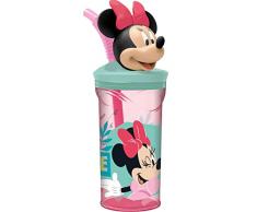 Disney - Vaso rosa para niÃ±as de plÃ¡stico Minnie 360 ml con pajita y figura 3D del personaje