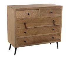 DRW Comoda con 5 cajones de Madera pawlonia Acabado Estilo Natural 89x39x81cm, Alt.Patas 16cm