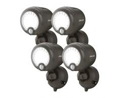 Mr. Beams Lámpara con sensor de movimiento activado MB360XT BRN 02 01, inalámbrica, funciona con pilas, para exteriores, LED de 200 lúmenes, plástico, marrón, juego de 2, plástico, marrón, Pack de 4
