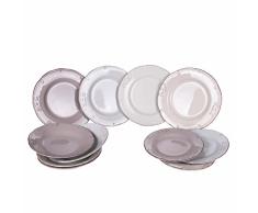 Vajilla de 12 piezas de gres, 4 plazas de mesa en 4 colores diferentes, duquesa vainilla