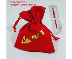 Armario bomboneras 20 Bolsas rojos con texto Graduación + 1 BolÃgrafo táctil firmado y Mariposa Central, Rojo, 10 cm aprox.