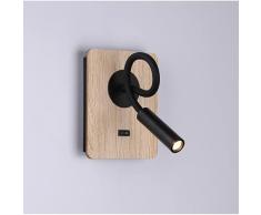 B·LED BARCELONA LED Aplique de Pared Madera con Interruptor y Foco Negro Flexible Luz Blanco Cálido para Lectura Cama Mesita de Noche Hotel