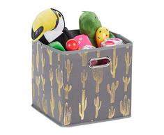 Relaxdays Cesto Almacenamiento Plegable, Cuadrado, 29x28,5x28,5 cm, Estante, Caja Organizadora sin Tapa, Gris y Dorado