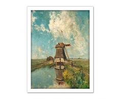 Paul Gabriel A Windmill On A Polder Waterway Artwork Framed Wall Art Print 18X24 Inch Pablo Agua pared