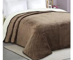 HARADECO-Manta para Cama 135/140 de Borrego Sherpa, Acolchado Relleno Ligera, Manta Franela Termosellado Reversible Elegante para Regalo, Invierno, Entretiempo(Café, 220x240cm)