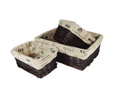 Jocca 3979M Set de 3 Cestas de Mimbre, Natural, Tela, Multicolor, Talla única