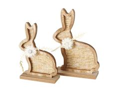 Boltze Crysan 2 Piezas (Conejito de Pascua, decoraciÃ³n de Primavera, Madera, Altura 18 cm/21 cm, Figuras Decorativas con Flores secas) 2034774, Naturaleza, Universal