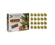 10210254GB - Juego de velas para árbol de Navidad (40 unidades, 20 portavelas dorados de 15 mm y 20 velas de cera de abeja de 13 x 10 mm, 10% cera de abeja, árbol de Navidad, Adviento)