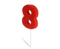 PARTY- Velas Vela de cumpleaños numero 8, 5 x 3.5 cm, Color rojo (438011)