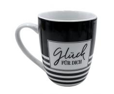 Dekohelden24 Taza de cafÃ© de Porcelana en Blanco y Negro, diseÃ±o de la Suerte para ti. TamaÃ±o: 10 x 8 cm. Capacidad: 250 ml. Apto para lavavajillas, a Rayas, 10 cm