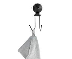 iDesign Gancho de pared con ventosa, colgador de baño de metal con gancho doble y sistema Push-Lock, toallero sin taladro para maquinillas, manoplas o toallas, negro
