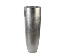 Casablanca Maceta Grande XXL Redonda de Fibra de Vidrio â Macetero XL para Interior â con Maceta â DecoraciÃ³n Primavera SalÃ³n â Color: Plata Altura 115 cm