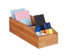 Relaxdays Caja de almacenaje de bambú, Seis Compartimentos, Organizador de Escritorio-baño-Cocina, Marrón, Beige, 10 x 14 x 35 cm