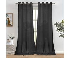 Melodieux Cortinas Visillos Negro para Salón Cortinas Translúcidas Dormitorio 2 Piezas, 140x225cm