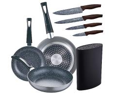 Set 3pc sarten (16+20+24cm) aluminio prensado, inducciÃ³n, negra Soul Marble con Set 4pc cuchillos acero inoxidable con Tacoma/bloque de cuchillos u