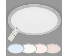 Briloner Leuchten Techo, Panel LED Regulable, Temperatura de Color, función de luz Nocturna, Incluye Control Remoto, 22 W, 2,200 Lumen, 40 cm de diámetro, Plata