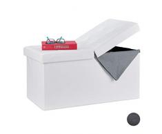 Relaxdays Baúl Almacenamiento, Banco Almacenaje, Puff Asiento, Otomana, Cuero Sintético, 39 x 75 x 37 cm, 1 Ud, Blanco