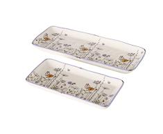 Boltze Kamilla 2030878-Juego de Platos Decorativos (2 Piezas, diseÃ±o de Flores, Primavera/Verano), Negro, Blanco Crema, Universal