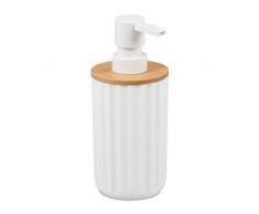 Relaxdays Dispensador Jabón Líquido, Dosificador Redondo y Moderno, Bambú y Plástico, 1 Ud, 17 x 7,5 cm, Blanco-Marrón, 17 x 7.5 cm