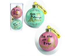 Juego de 10 Bolas de Navidad en ParÃ­s, Color Verde y Rosa, de PVC, 5,5 cm