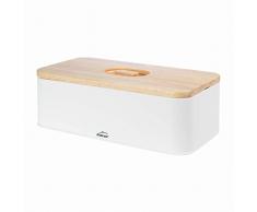Lacor - 62869 - Panera estilo NÃ³rdico de Acero de Carbono, Tapa de madera de caucho, DiseÃ±o Vintage 2 en 1: la tapa sirve como tabla de cortar, medidas 42x22,5x12,5cm, Blanco mate